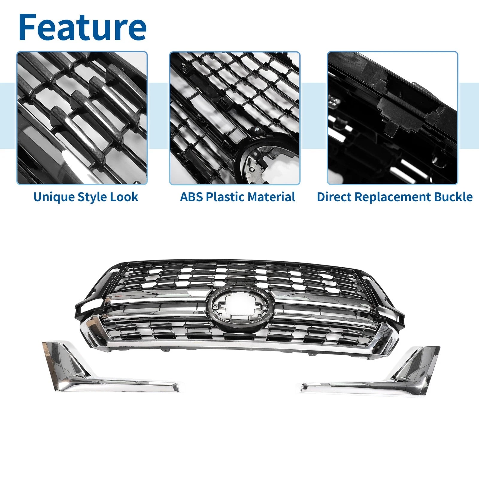 Front Upper Hood Bumper Grille for Toyota Land Cruiser LC200 (2016–2020) Black