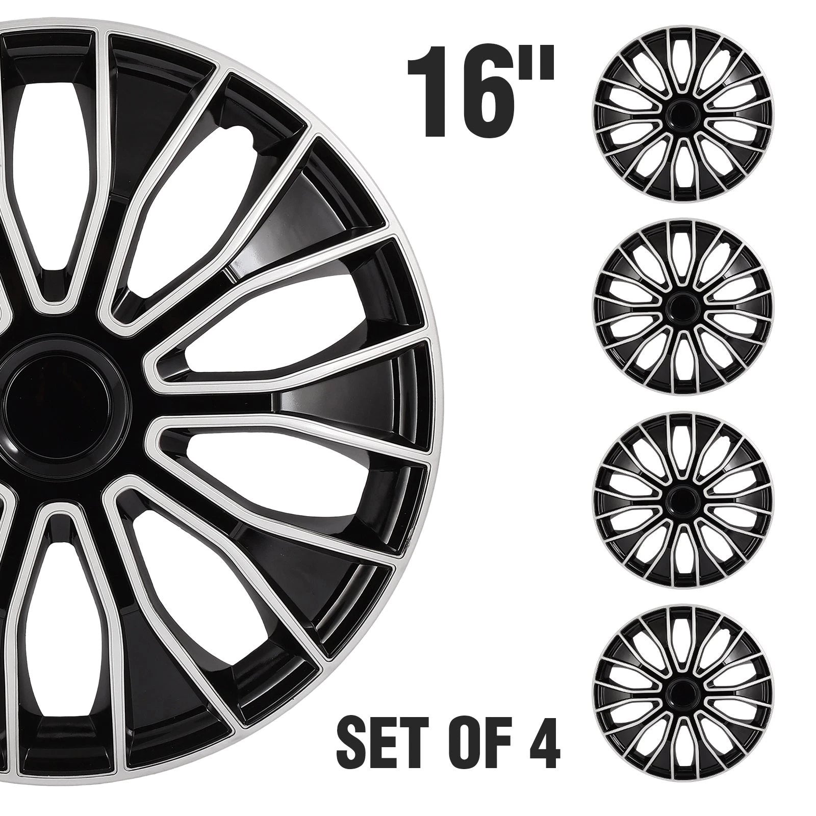 Set of 4 Wheel Covers for R16 Tire & Rim (16 Inch) - Black