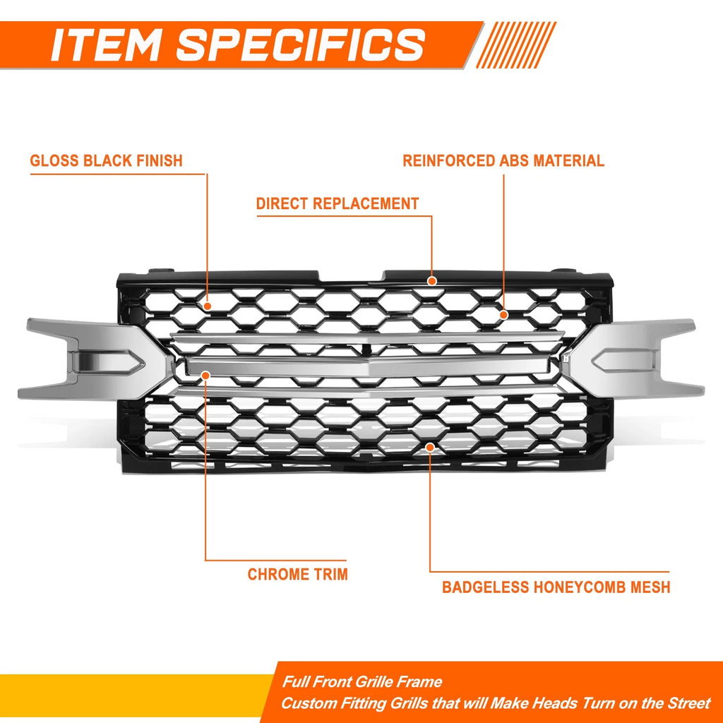 Badgeless Honeycomb Mesh Front Grille for Chevrolet Silverado 1500 LTD (2019–2022)