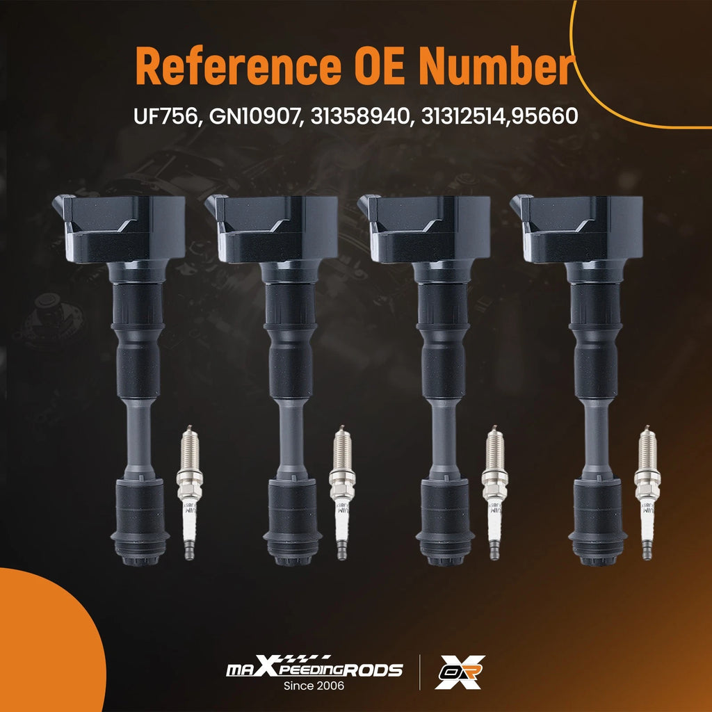 Set of 4 Ignition Coils + Spark Plugs for Volvo S80 S90 2.0L (2016–2020) 31312514