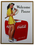 Vintage Tin Metal Sign Coca Cola Coke Bottle Tennis Girl 1055