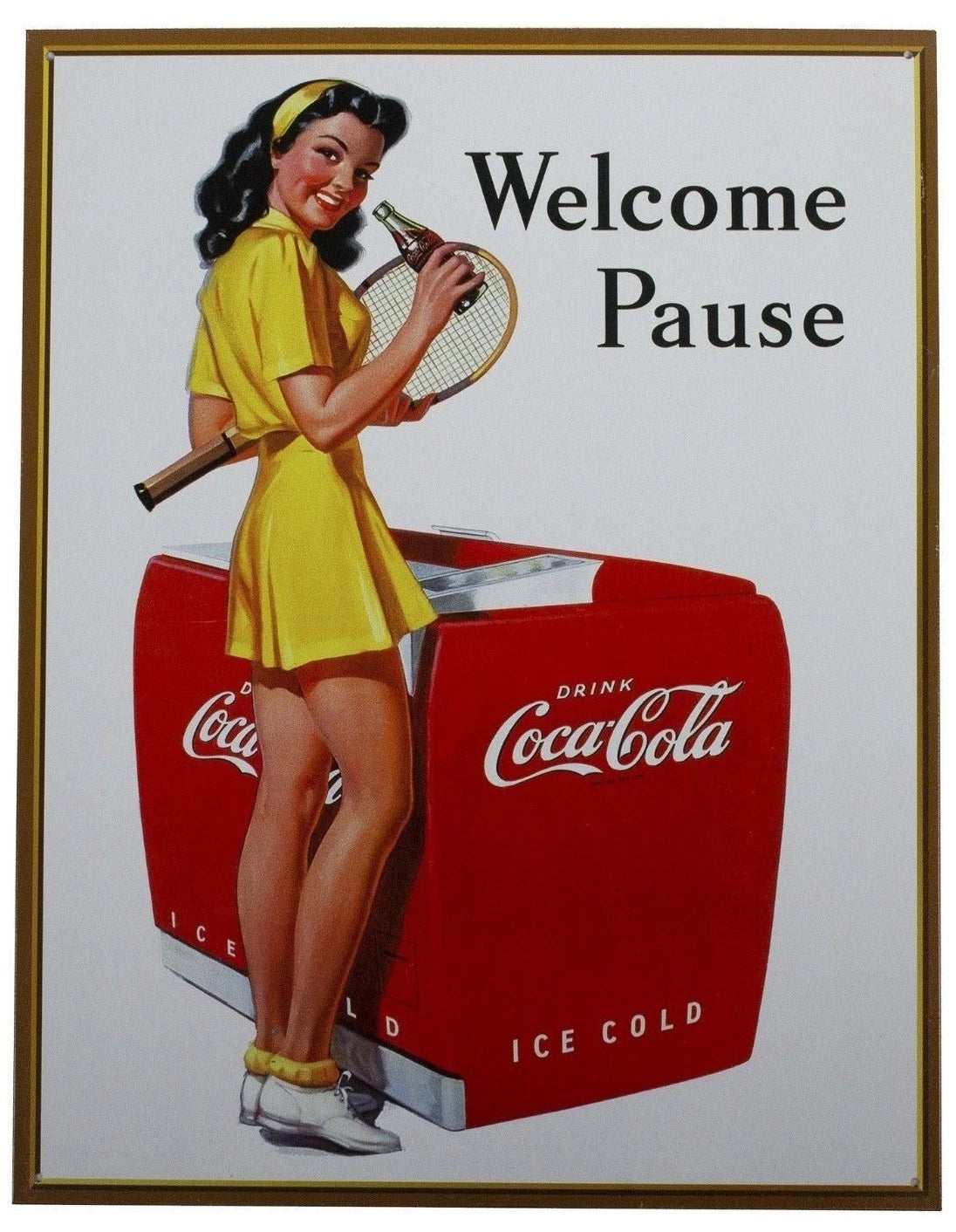 Vintage Tin Metal Sign Coca Cola Coke Bottle Tennis Girl 1055