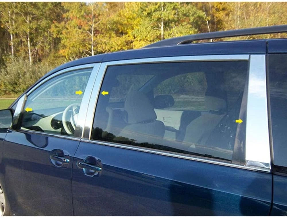8p Luxury FX Chrome Pillar Post Trim w/Mirror Pieces For 2011-2020 Toyota Sienna