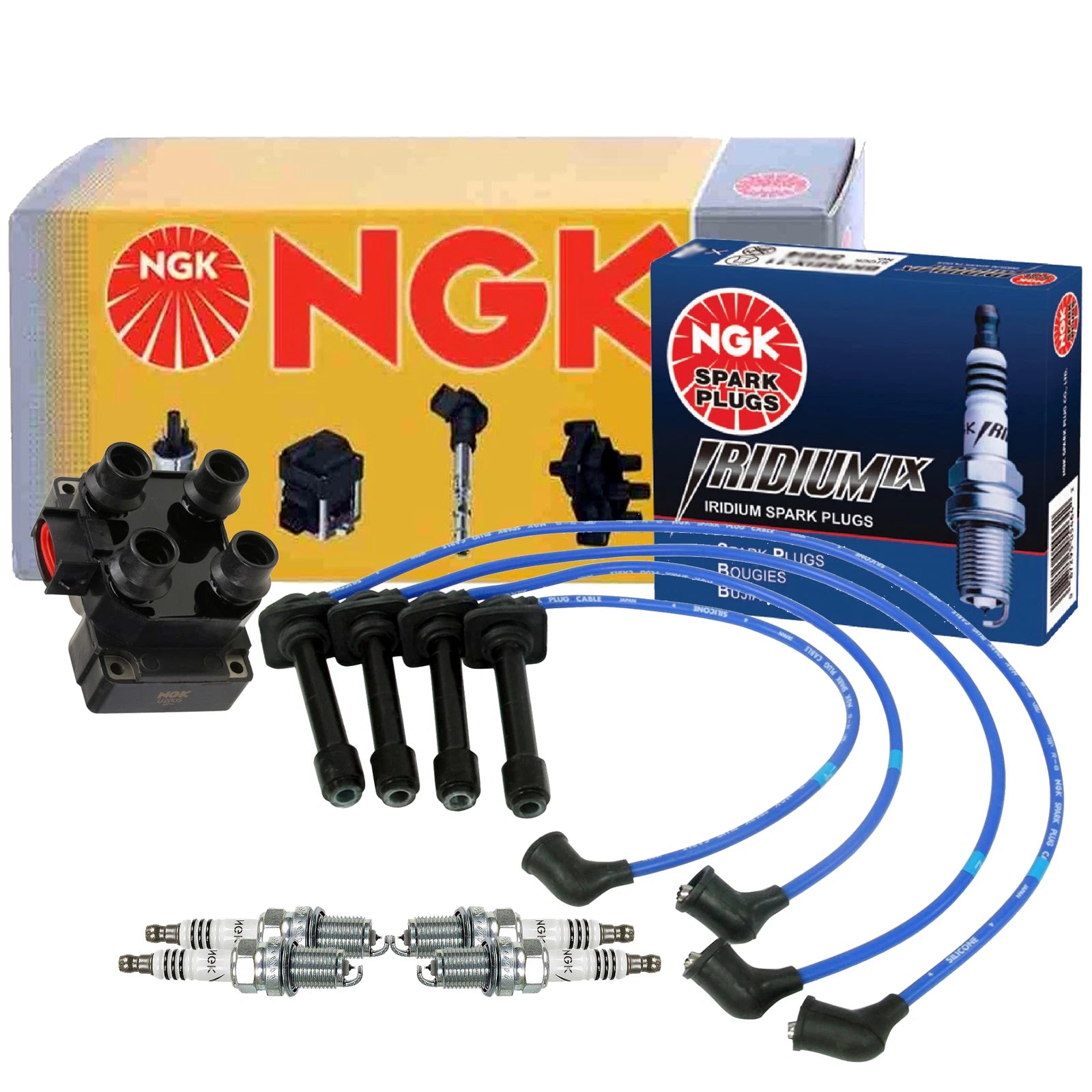 NGK DIS Ignition Coil Wires & 4 Iridium IX Spark Plugs for Ford Probe (1993–1997)