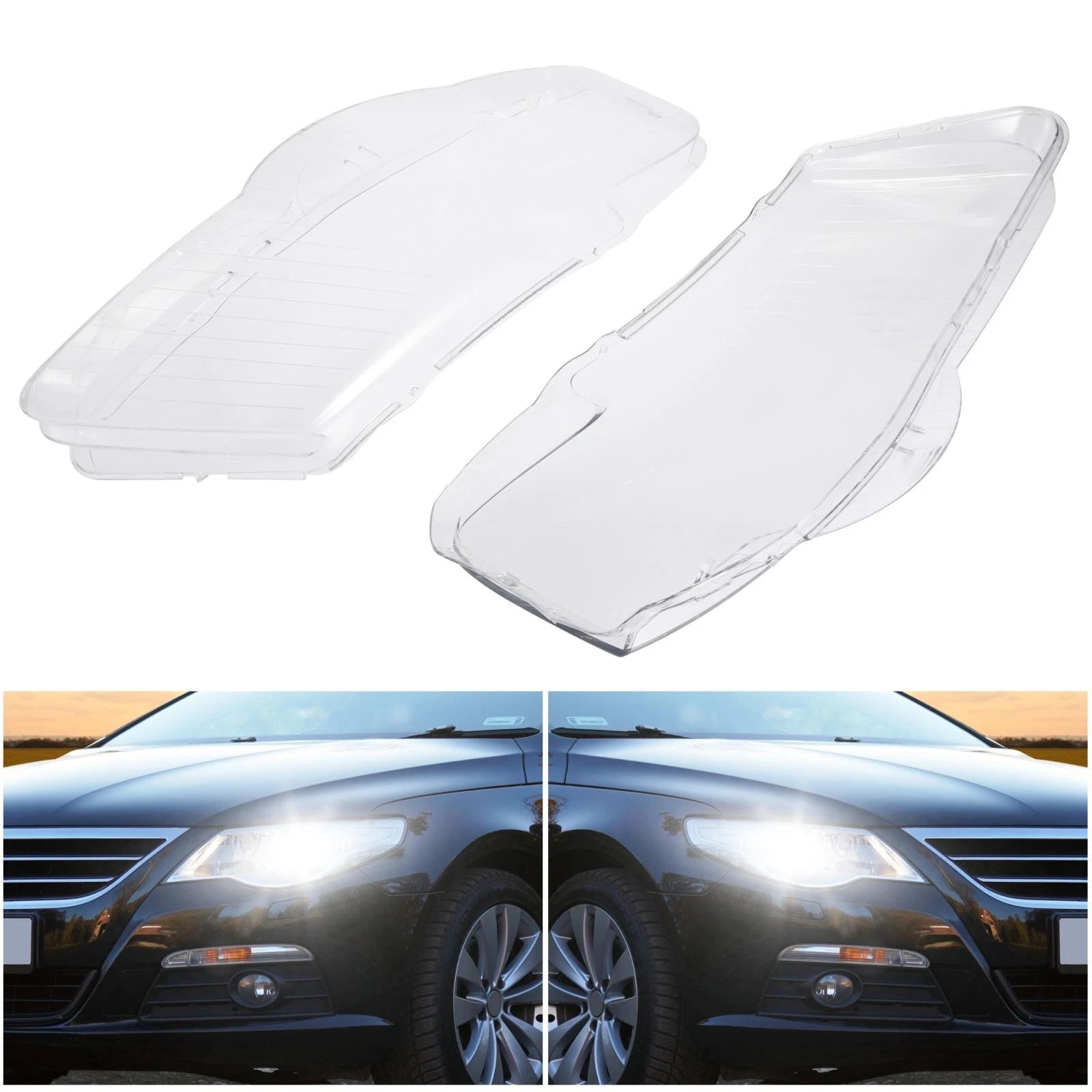 1 Pair Headlight Lens Cover Shell for VW Passat B6 (2006–2011) 3C0 941 0