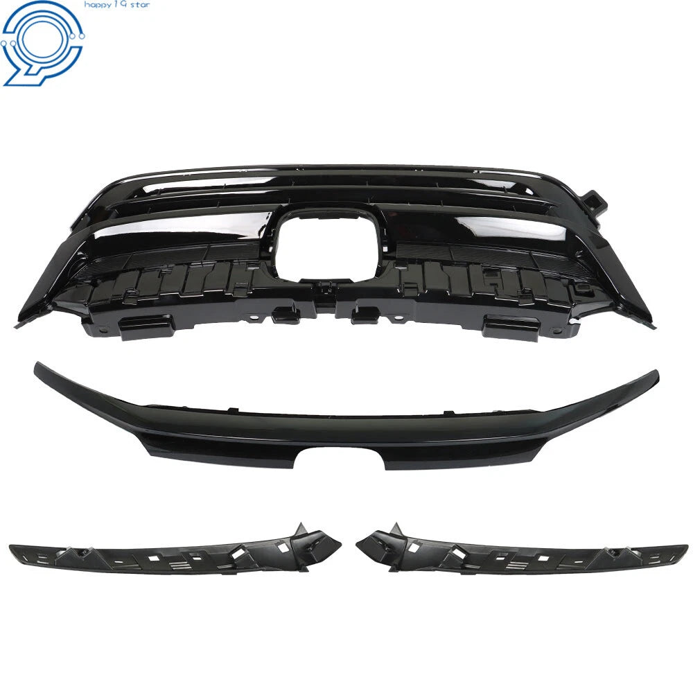Front Upper Grille for Honda Pilot (2019-2021) Glossy Black with Trim