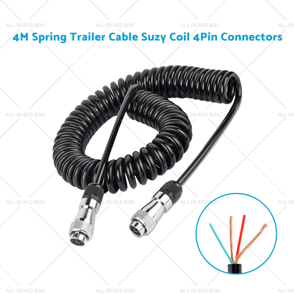 4m Spring Trailer Cable Suzy Coil with 2x 5pin & 4pin Connectors for Caravan