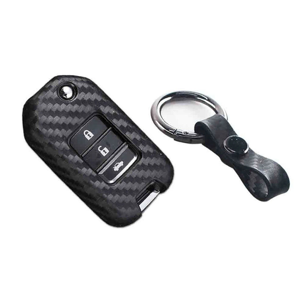Carbon Fiber 3-Button Key Shell with Keychain for Honda (2013-2020)