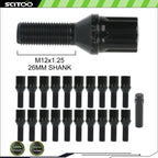 20+1 Piece 12x1.25 Black Wheel Lug Shank 28mm for Jeep Renegade (2015–2018)