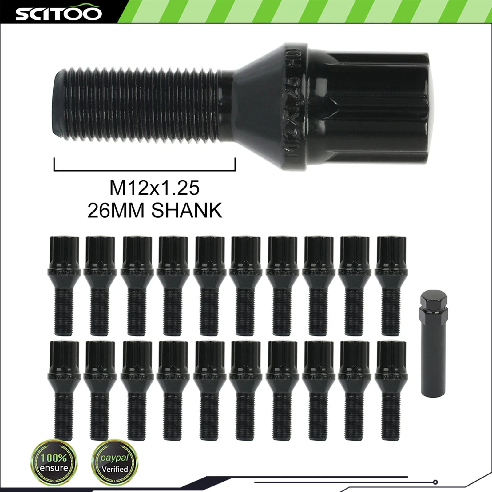 20+1 Piece 12x1.25 Black Wheel Lug Shank 28mm for Jeep Renegade (2015–2018)