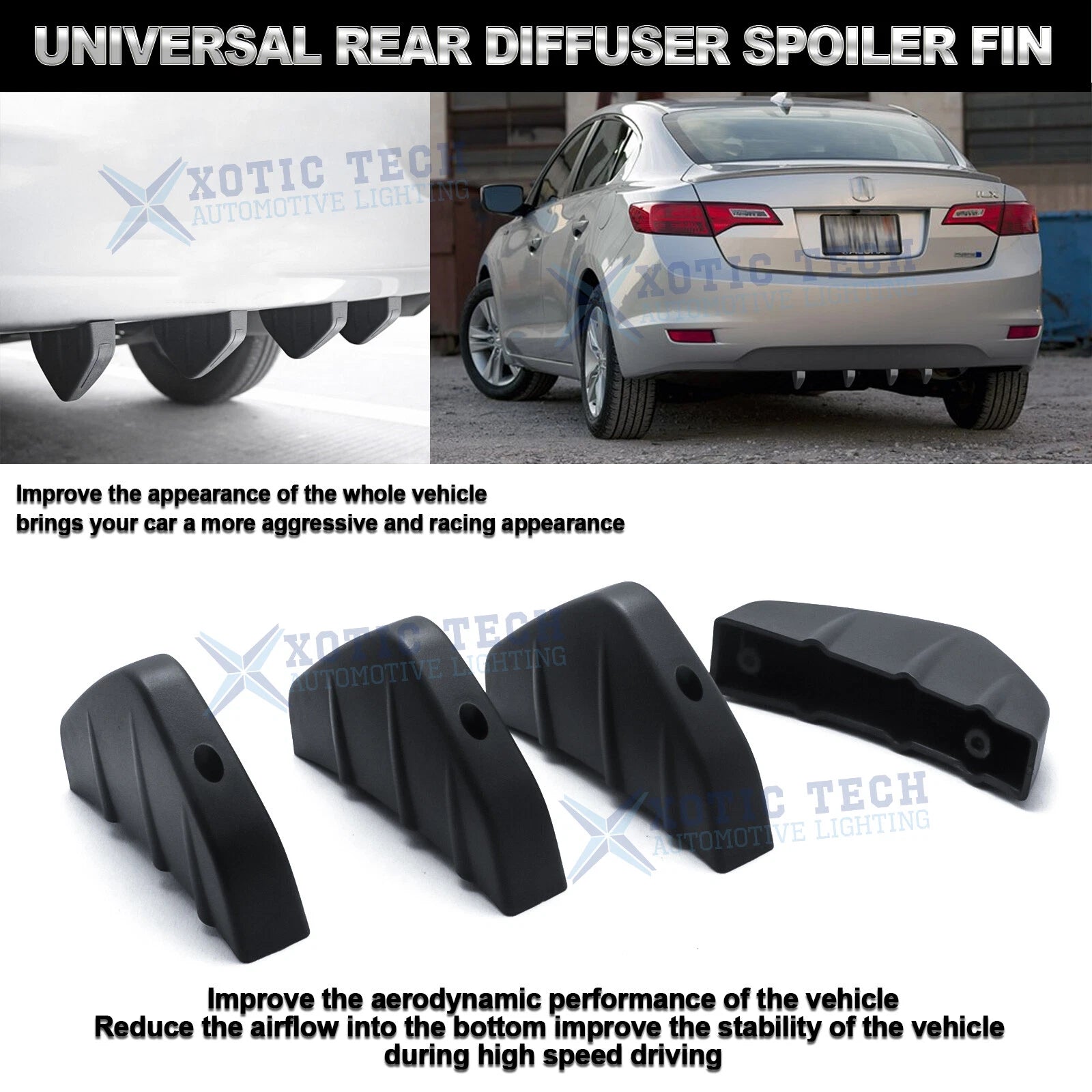 4Fin Wing Rear Bumper Lip Diffuser Splitter for Universal (2017-2024)