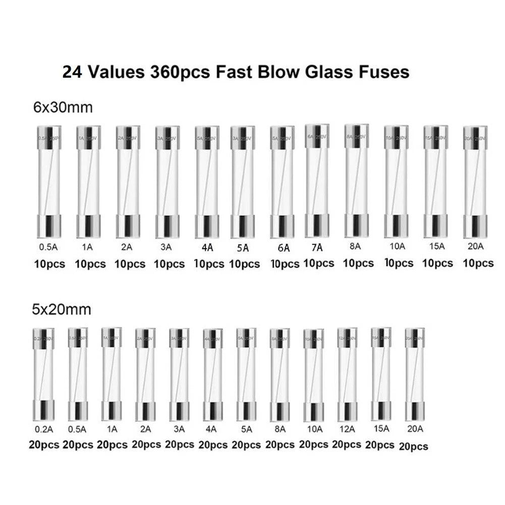 360pcs Glass Fuse Kit for Automotive and Electrical Applications