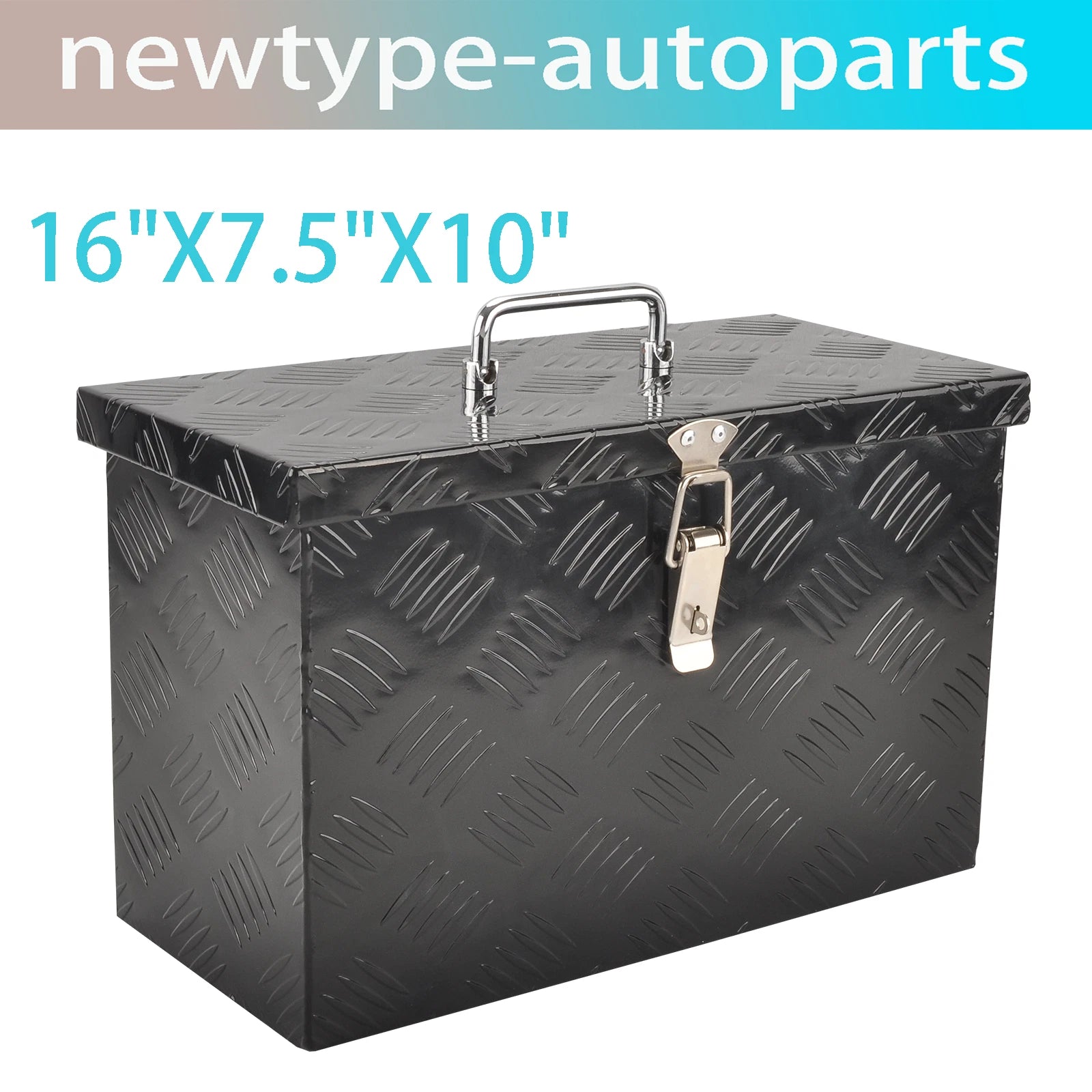 16" x 7.5" x 10" Black Aluminum Tool Box for Pickup Truck