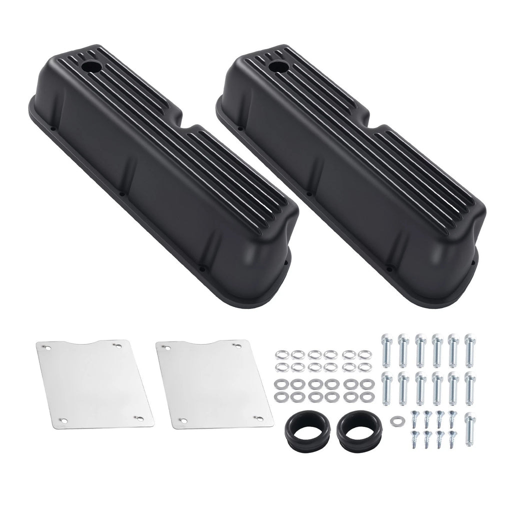 Aluminum Finned Valve Cover Set for Ford 289 302 351W (1962–1985) Black