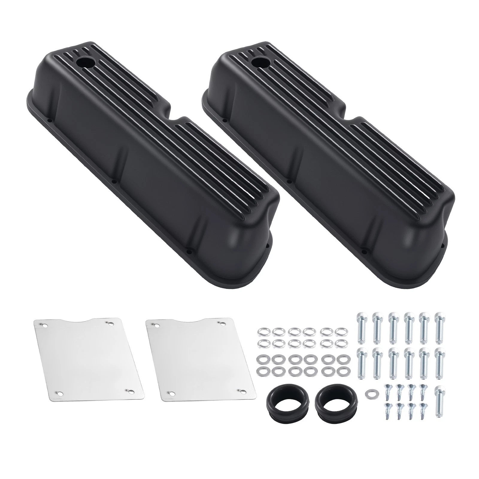 Aluminum Finned Valve Cover Set for Ford 289 302 351W (1962–1985) Black