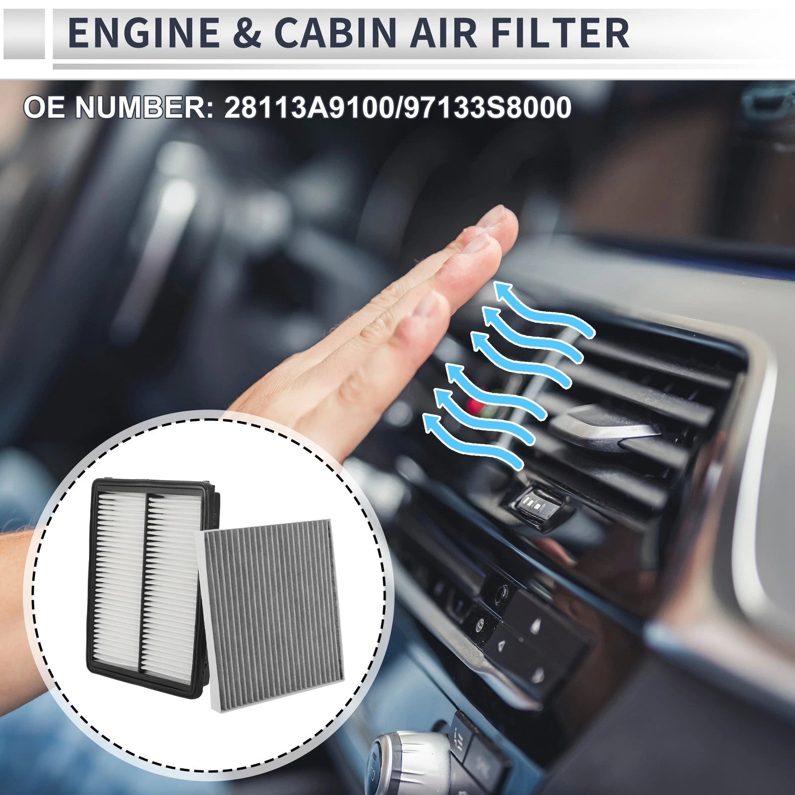 Engine Cabin Air Filter Combo No. 28113A9100 for Hyundai Palisade (2021–2024)