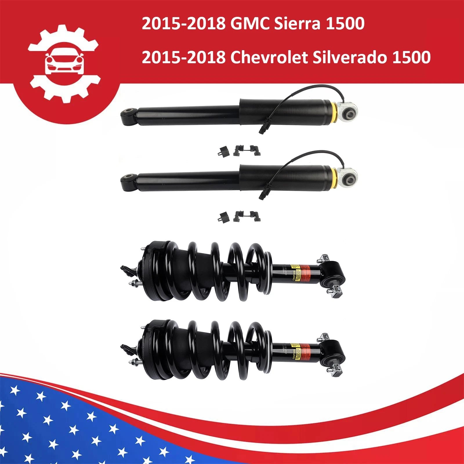 Front Strut & Spring Assembly + Rear Shocks for Chevy Silverado GMC Sierra 1500 (2007–2018)
