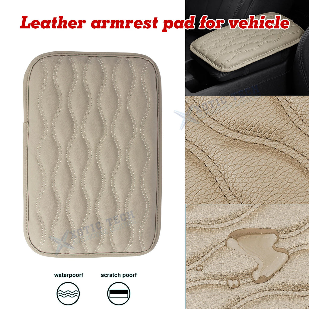 Beige PU Leather Armrest Box Pad Cushion Cover for Universal (—)