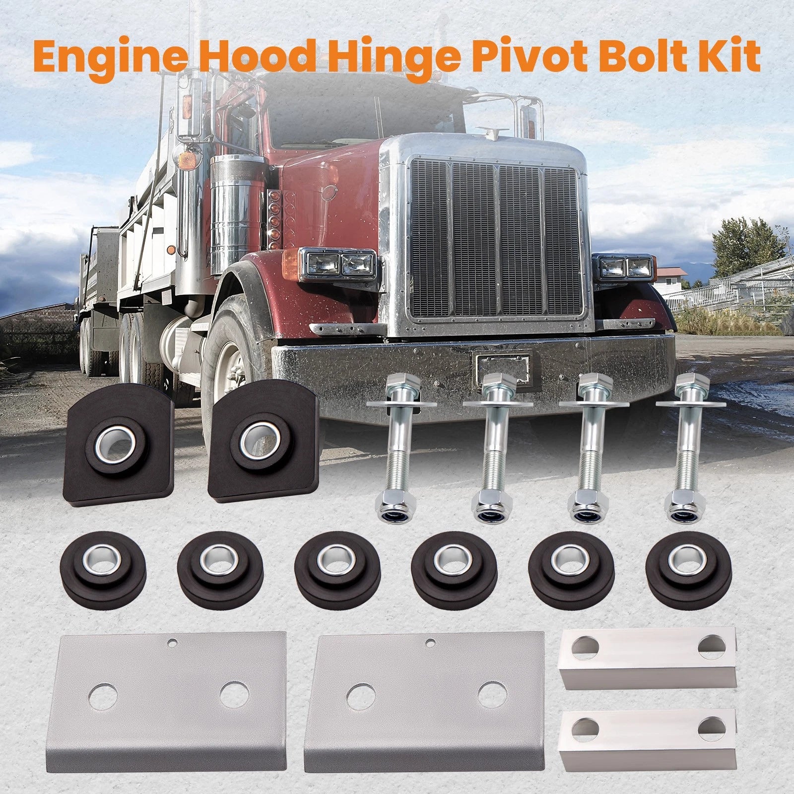 Hood Hinge Pivot Bushing & Mounting Bolt for Peterbilt 379 (1994–2007)