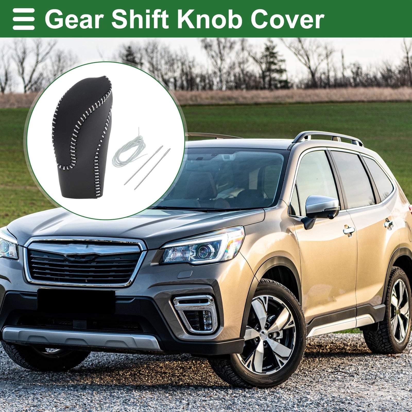 Gear Shift Knob Cover for Subaru Forester (2018–2023) Black Grey Faux Leather