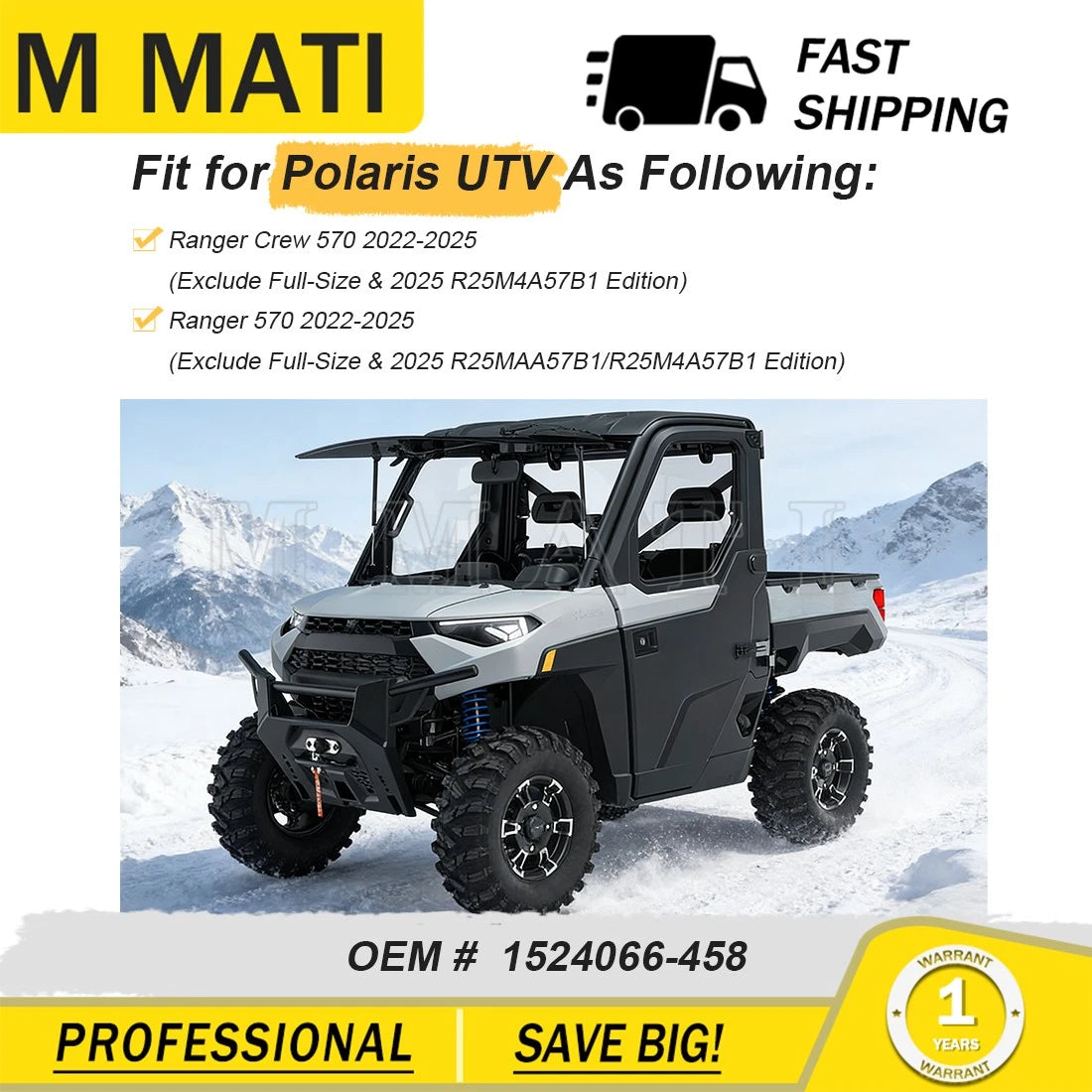Rear Wheel Matte Black Rim Cap 1524066-458 for Polaris Ranger SP 570 (2022–2025)