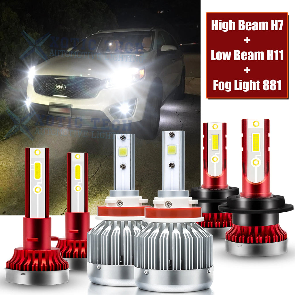 6000K Combo LED Headlight High Low Beam Fog Light Bulb for Kia Sorento (2016–2019)