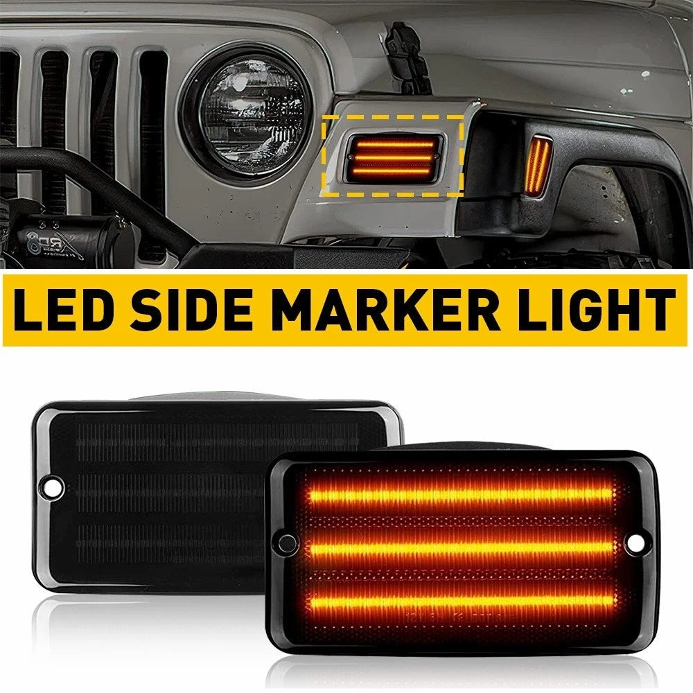 2PC Smoked LED Front Bumper DRL Signal Lights for Jeep Wrangler TJ (1997–2006)