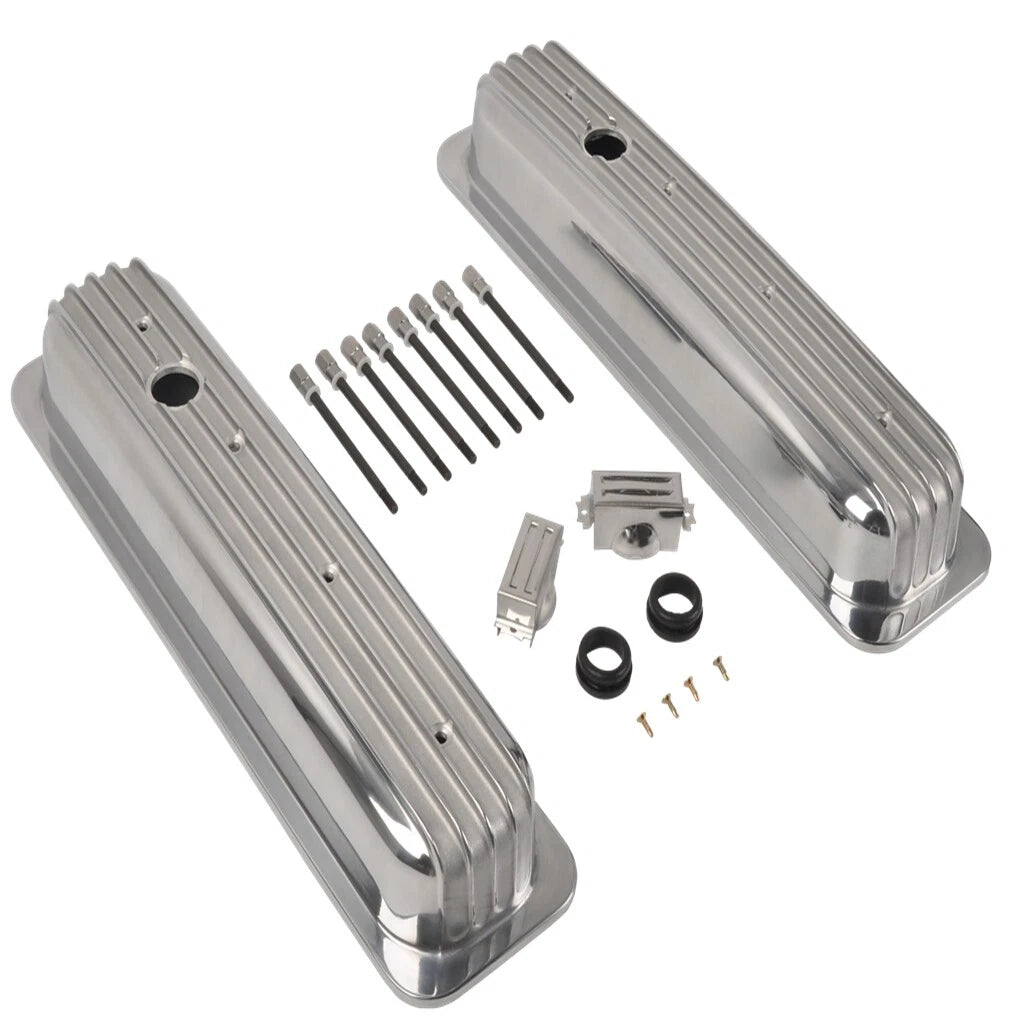 SBC 350 Center Bolt Short Valve Covers & 15" Air Cleaner Breather Kit