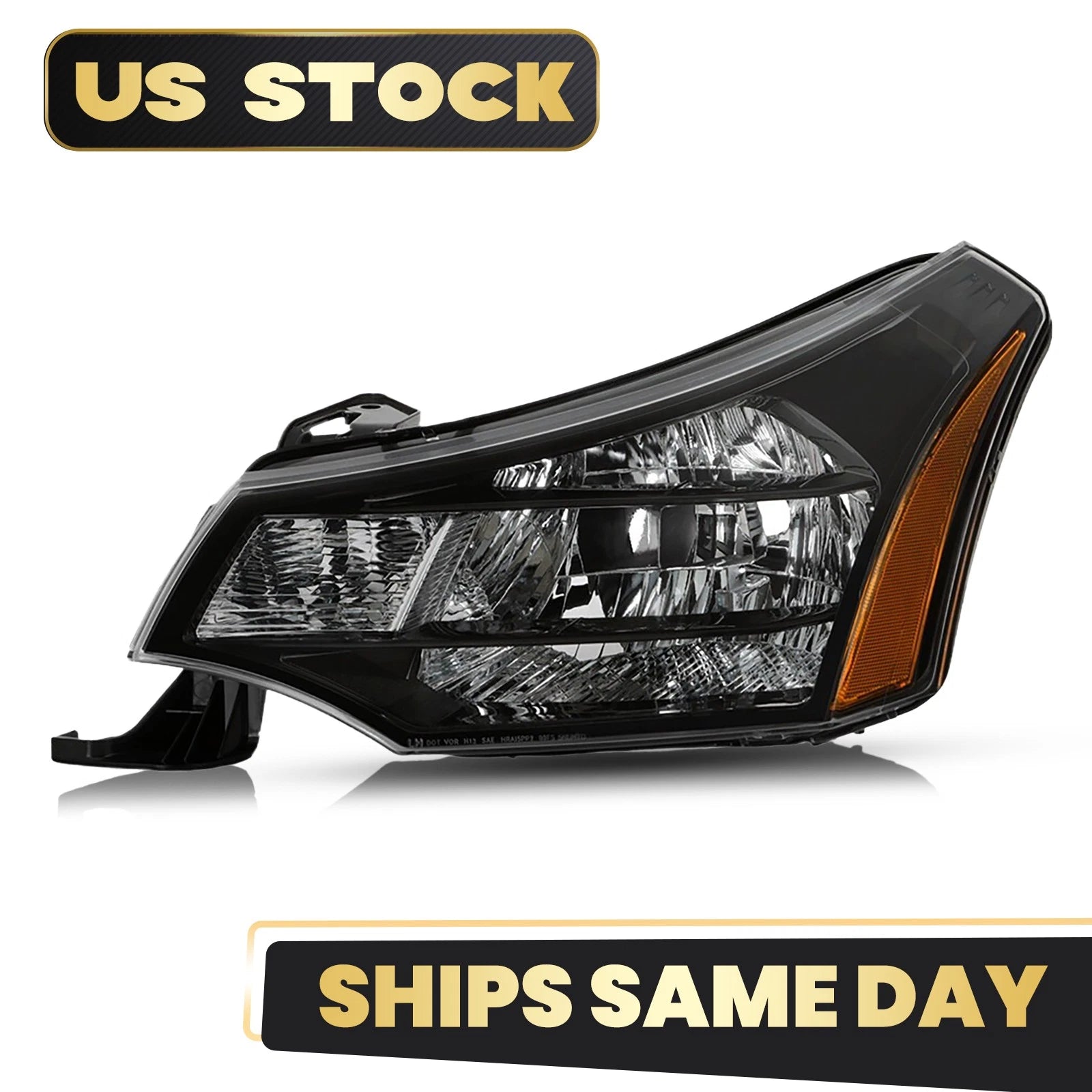 Halogen Headlight Assembly for Ford Focus (2009–2011) Black with Bulbs