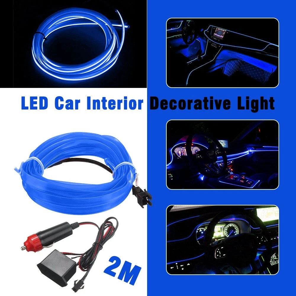 2m Blue LED Interior Atmosphere Strip Light for Universal Vehicles