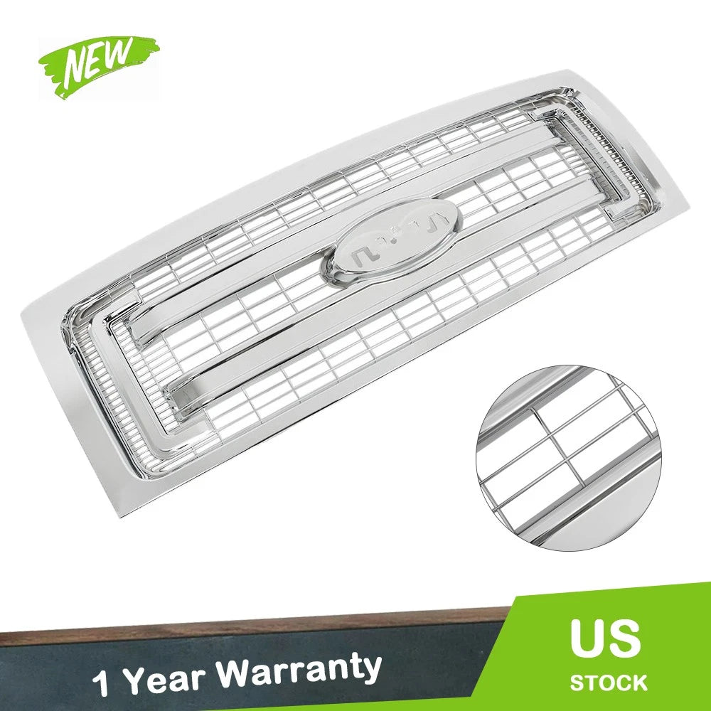 Set of 2 Chrome Front Upper Grille Replacements for Ford F150 (2009–2014)