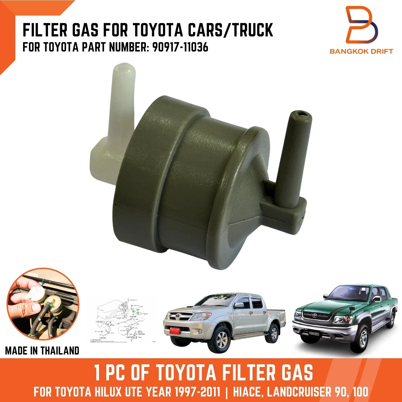 Gas Filter for Toyota Hiace, Hilux, Ute, Land Cruiser (1KD, 2KD, D4D)