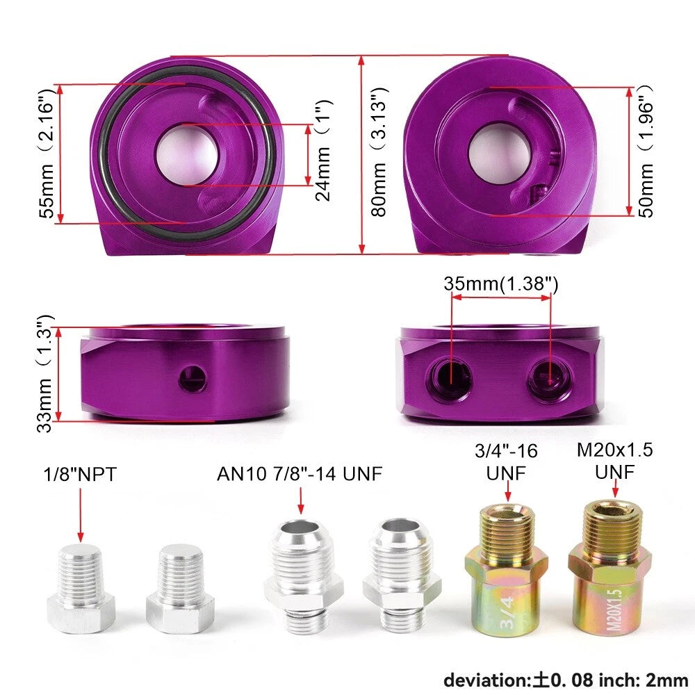 Oil Filter/Cooler Sandwich AN10 Block Adapter Gauge Sensor Plate for Universal