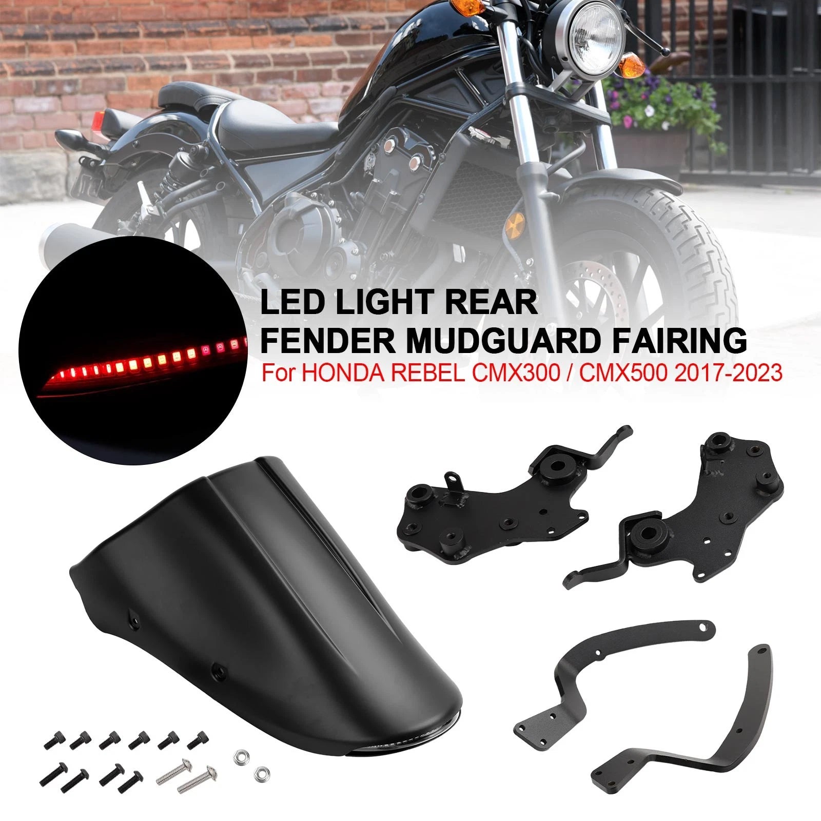 LED Rear Fender Mudguard Fairing for Honda Rebel CMX 300 500 (2017–2025)