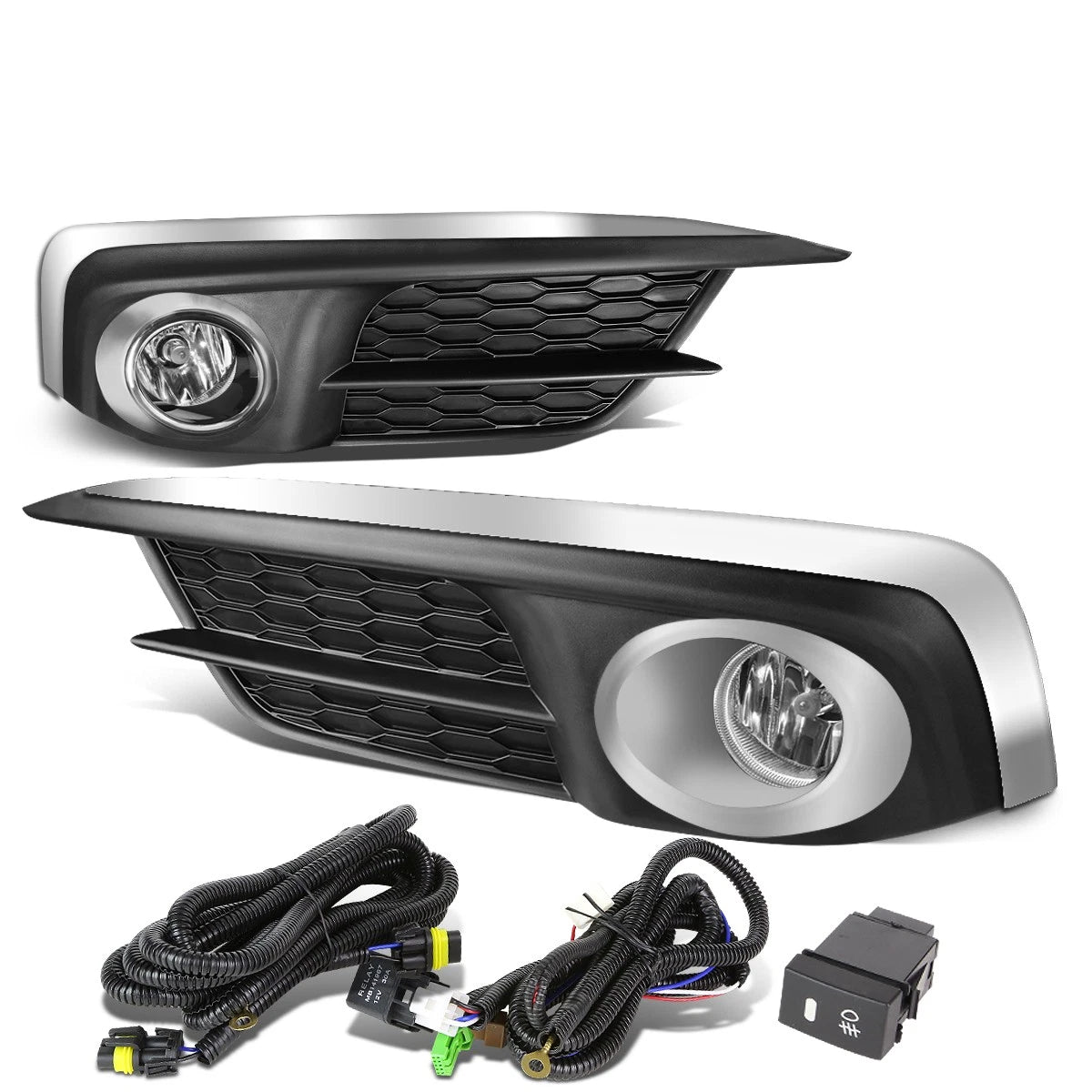 2X Clear Lens Fog Lights for Honda Civic (2016–2017) - Chrome Trim Bezel + Switch