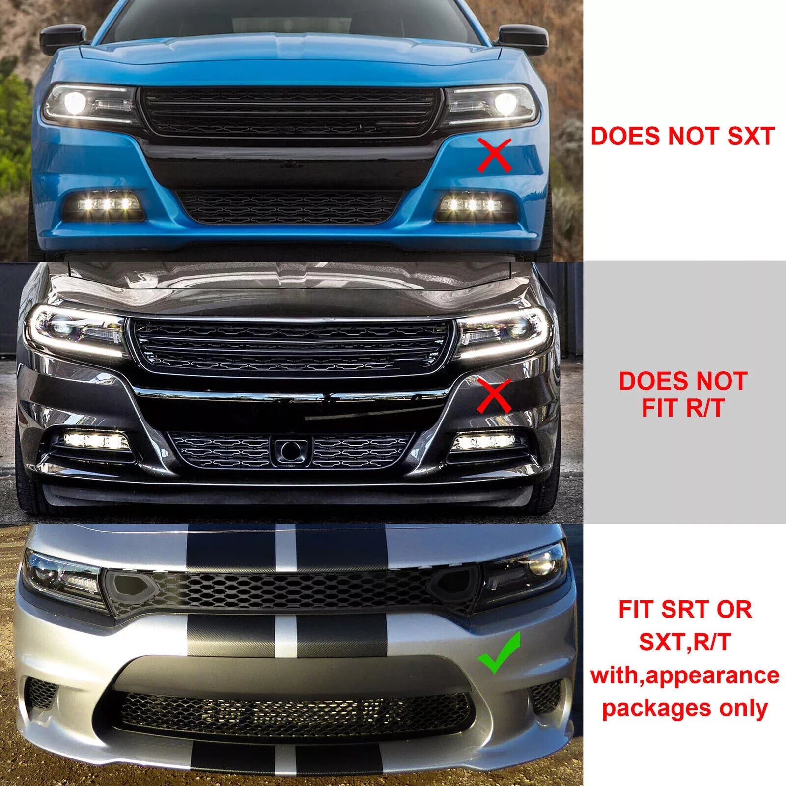 Front Upper Grille with 2 Side Bezels for Dodge Charger SRT GT (2015–2023)