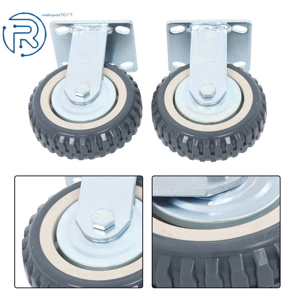 Set of 4 Gray PU 6-Inch Casters with 2 Straight Wheels & 2 Brakes