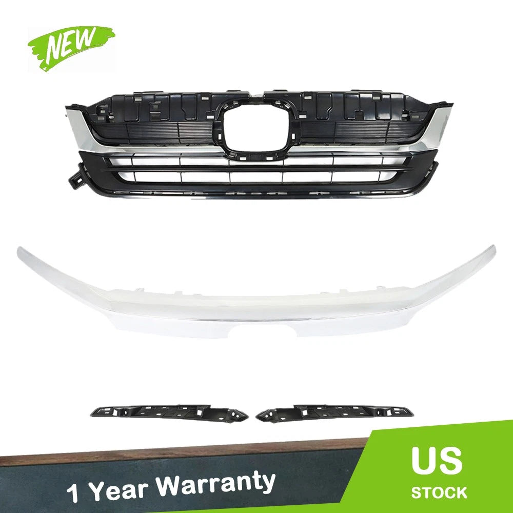 Front Upper Grille for Honda Pilot (2019–2021) Black Chrome Mesh Plastic