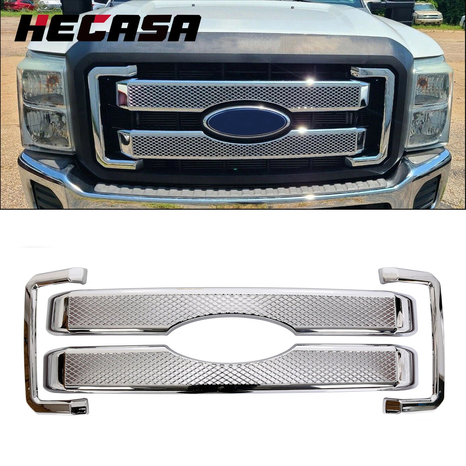 Front Chrome Grille Cover Overlay for Ford F250 F350 F450 (2011–2016)