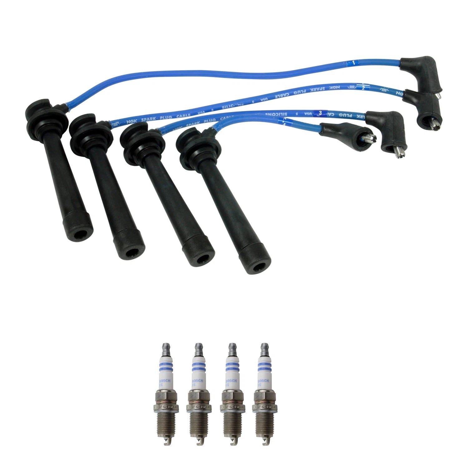 NGK Wire Set & Bosch 4 Double Platinum Spark Plugs for Kia Rio (2003–2005)