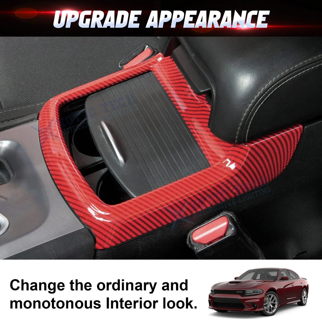 Carbon Texture Console Cup Holder Frame Trim Accessories for Dodge Charger (2011-2023)
