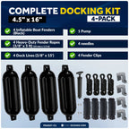 Set of 4 Boat Fenders for (4.5"x16", Black)