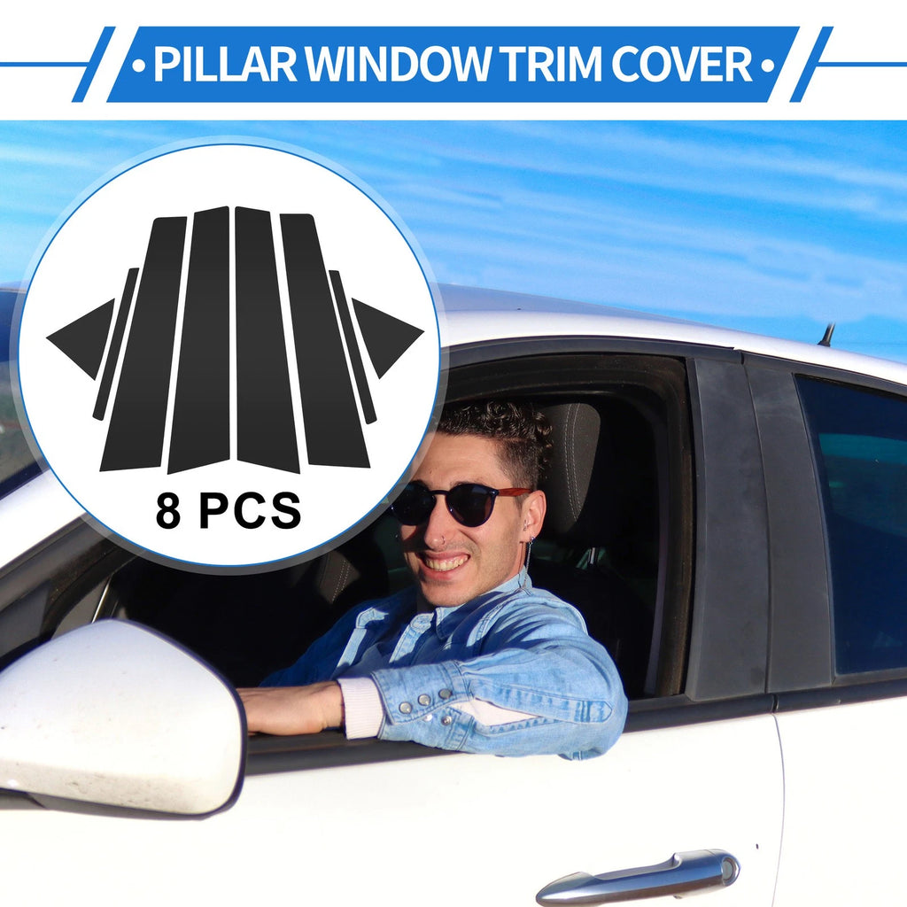 8 Pcs Door Pillar Window Trim for Hyundai Elantra (2017–2020) Black