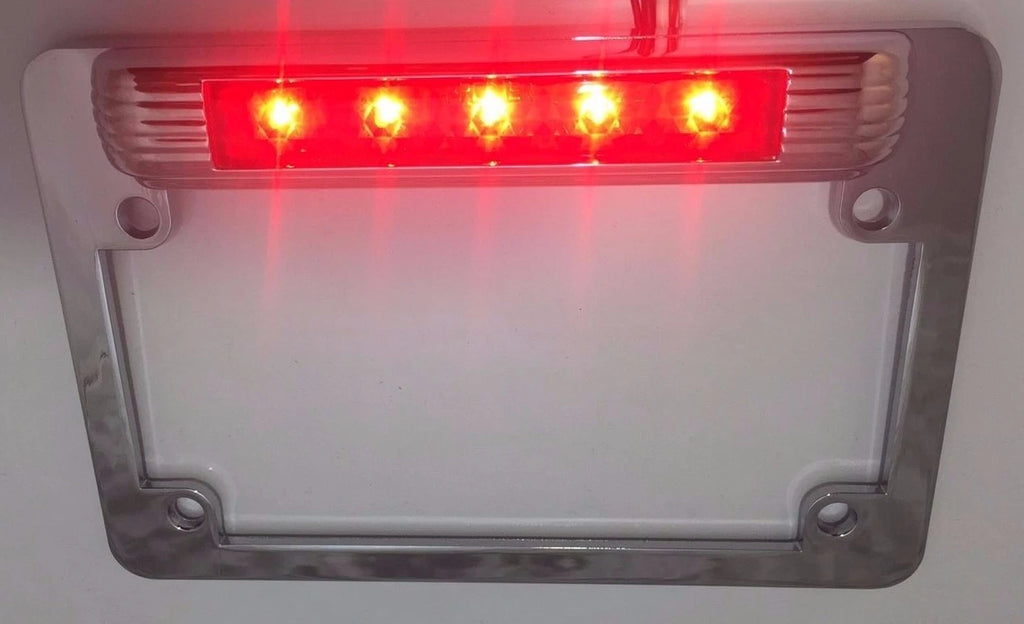 Chrome Motorcycle License Plate Frame Replacement with LED Third Brake Light for