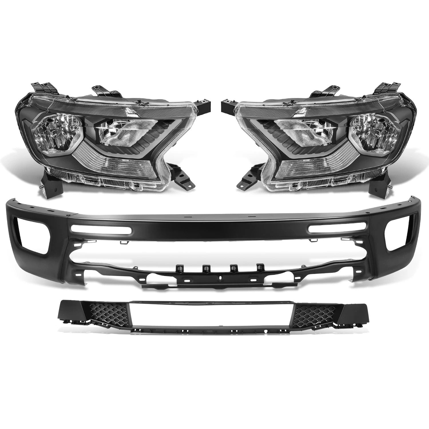 Headlights for Ford Ranger XL XLT (2019–2023) Black Clear Bumper w/Fog Light Hole