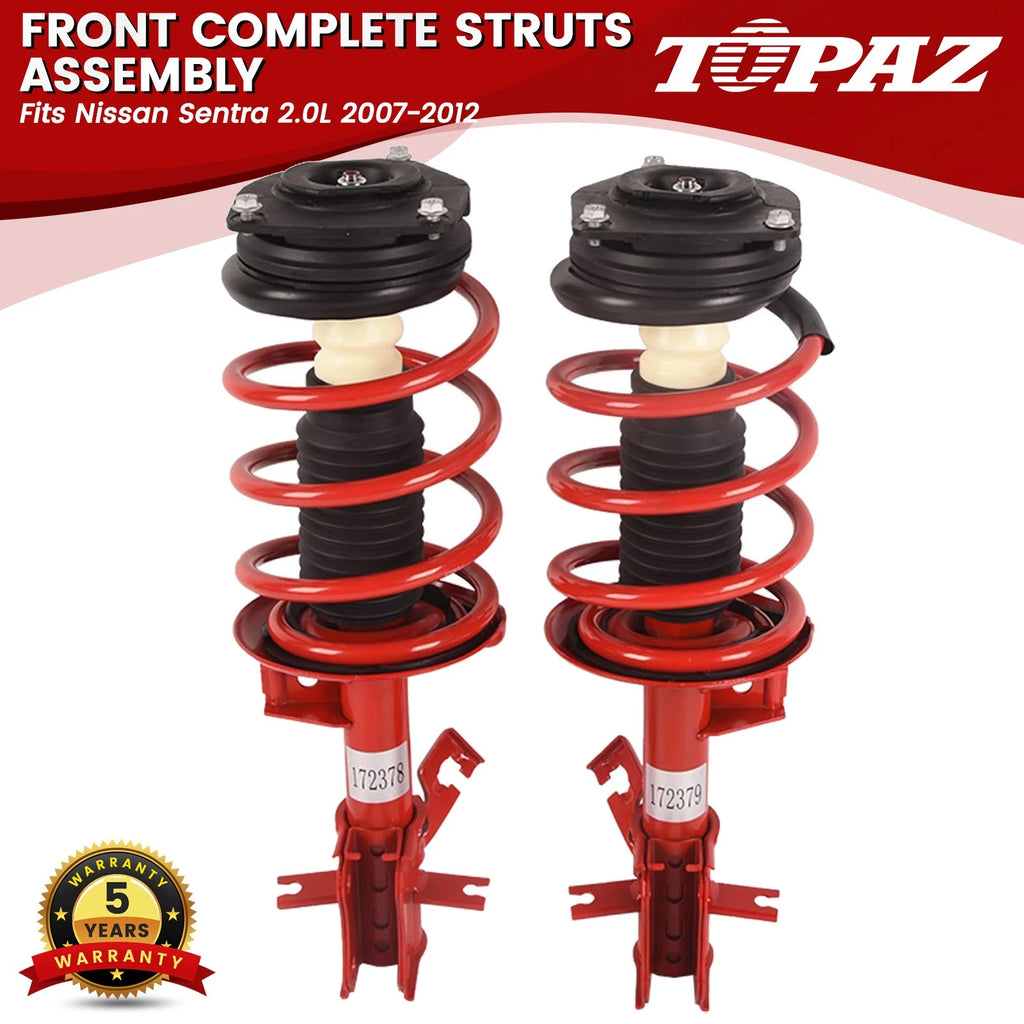 Pair Red Front Struts with Coil Spring Assembly for Nissan Sentra (2007–2012)