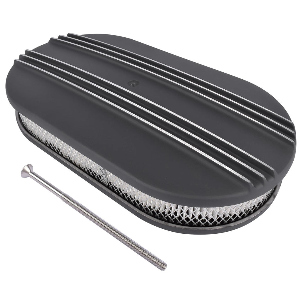 15" Oval Half Finned Aluminum Black Air Cleaner Assembly for SBC BBC (305–350)
