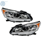 Headlights for Honda Accord (2016–2017) Driver + Passenger Side Halogen DRL Black