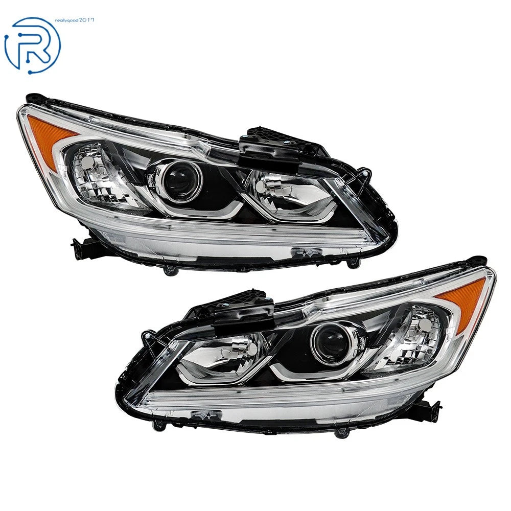 Headlights for Honda Accord (2016–2017) Driver + Passenger Side Halogen DRL Black