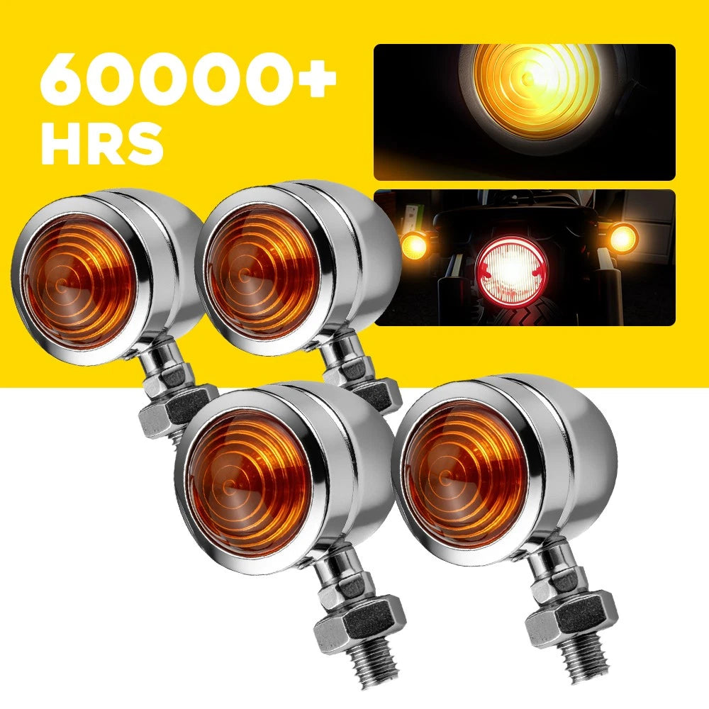 Set of 4 Chrome Motorcycle Turn Signal Lights for Universal Models (LED)